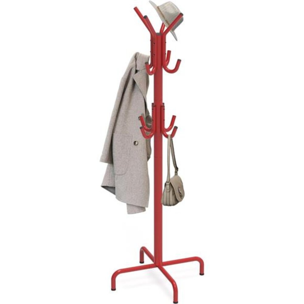 Standing Coat and Hat Hanger Organizer Rack, 12 Hooks, Red